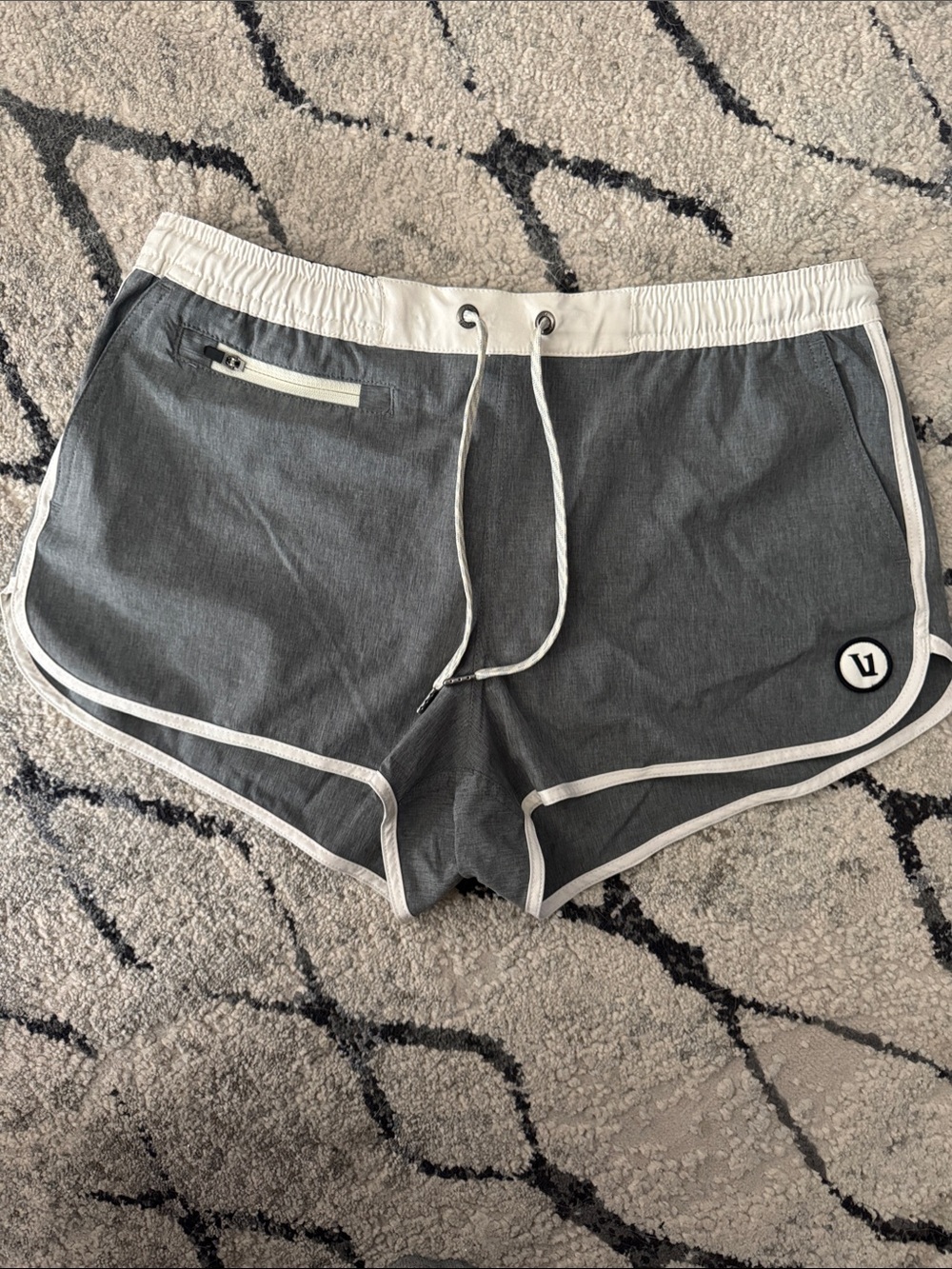 Vuori Gray Athletic Shorts with White Trim